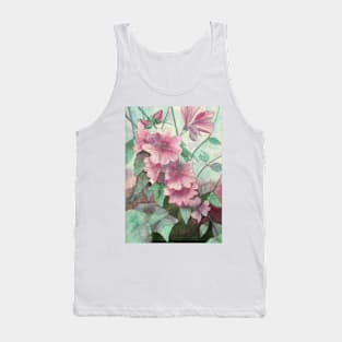 Pink hollyhocks watercolour painting Tank Top